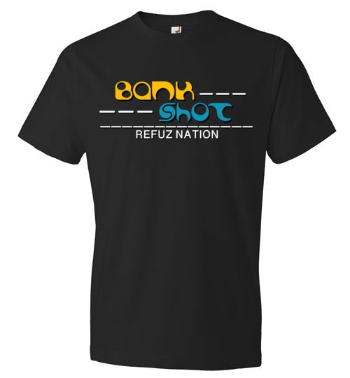 Black Bank Shot Tee with yellow and blue RefuzNation graphic
